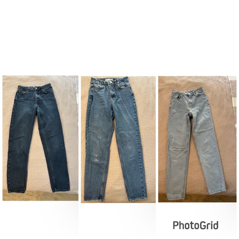 Topshop Moto Jeans Bundle (3 Pairs) W25/W26 Straight + Mom Fit Vintage Wash